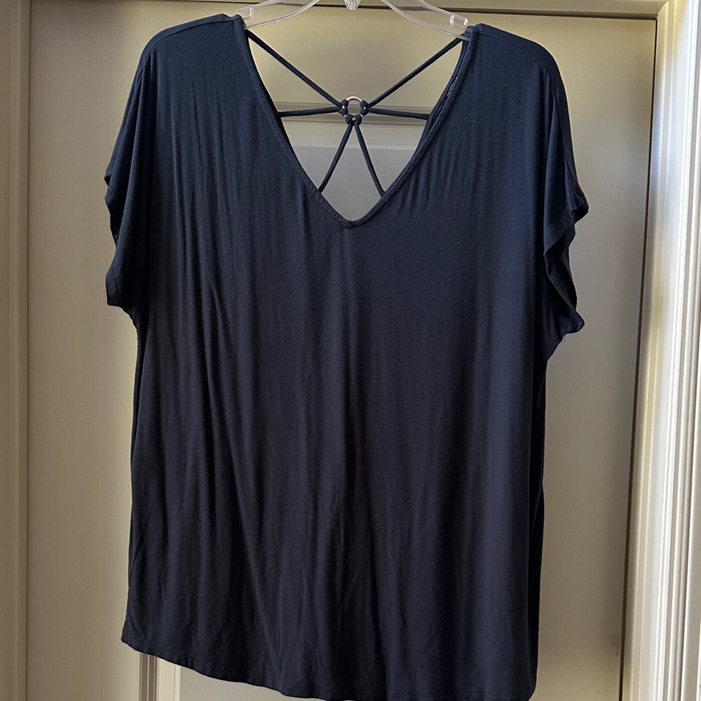 Papermoon Black Strappy Back V-Neck Tee